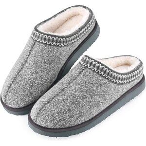 Women Light Grey Indoor And Outdoor Slippers With Fuzzy Lining Memory Foam